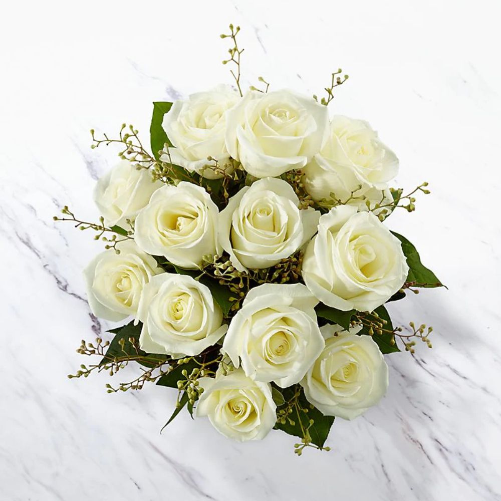 10 Pcs Imported White Roses In Bouquet-image-0