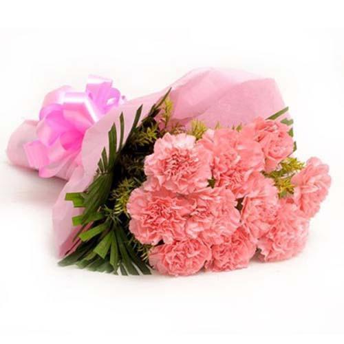 10 Pcs Pink Carnations In Bouquet-image-0