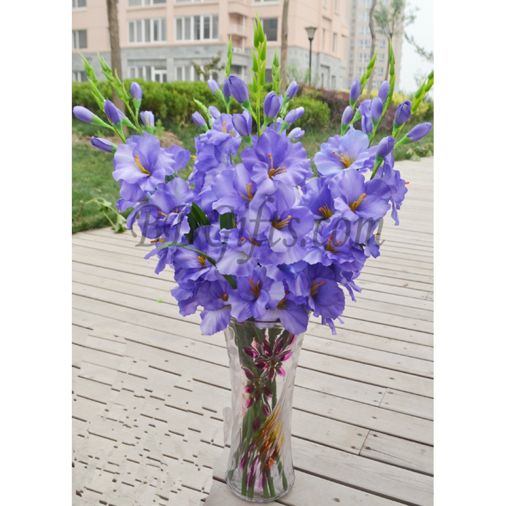 18 Pcs Purple Gladiolus In Vase-image-0