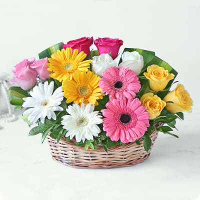 Mix Flowers In Basket-image-0