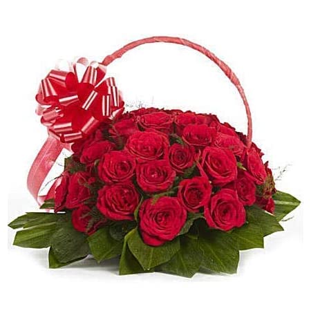 30 Pcs Red Roes In Basket-image-0