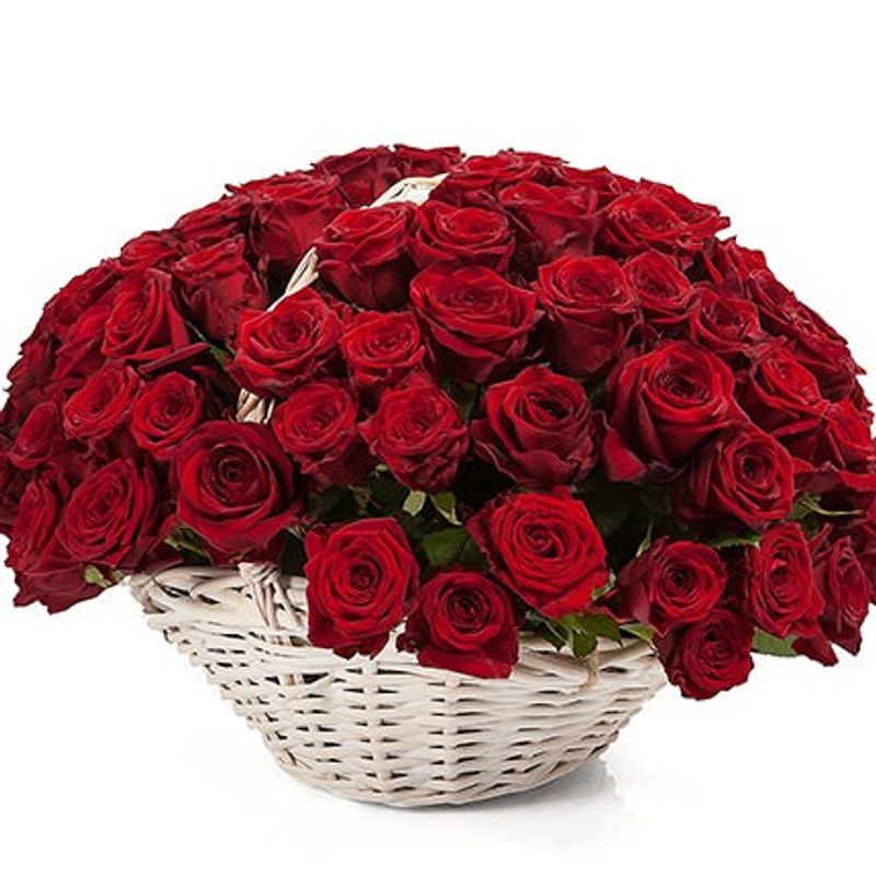 100 Pcs Red Roses In Basket-image-0