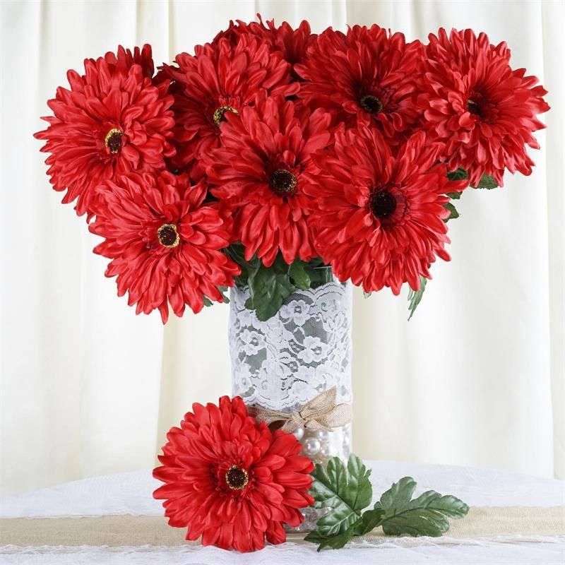 10 Pcs Red Gerbera In Vase-image-0