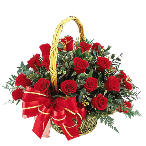 24 Pcs Red Roses In Basket-image-0