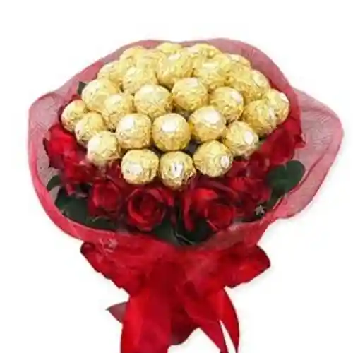 Fabulous Red Roses With Chocolates In Bouquet-image-0