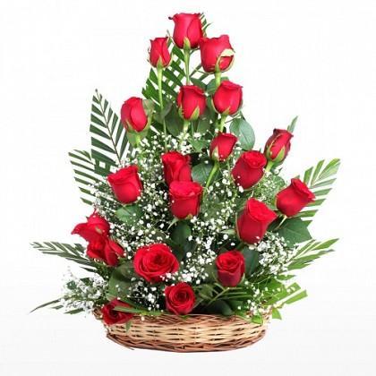 25 Pcs Red Roses In Basket-image-0