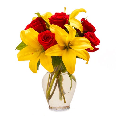 Lilies And Roses In Vase-image-0
