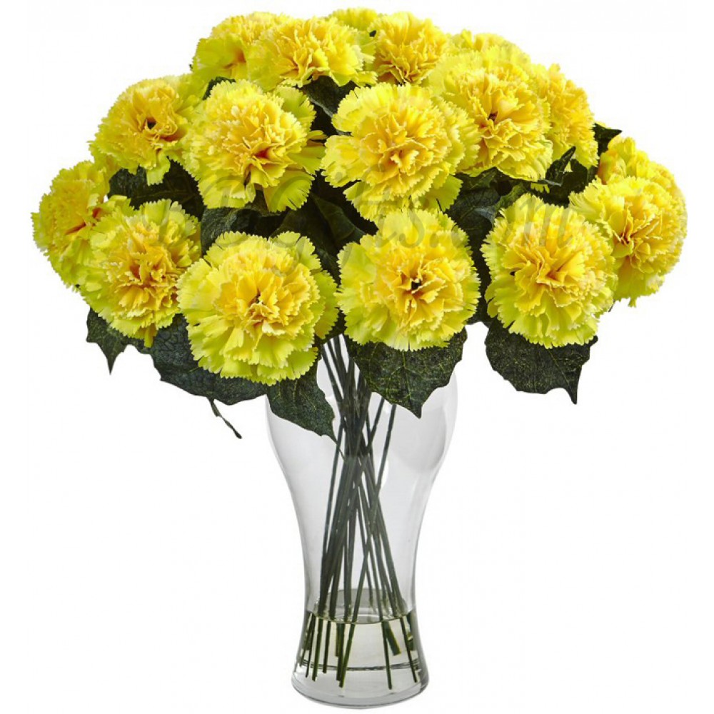 16 Pcs Yellow Carnations In Vase-image-0