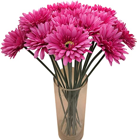 18 Pcs Deep Pink Gerbera In Vase-image-0