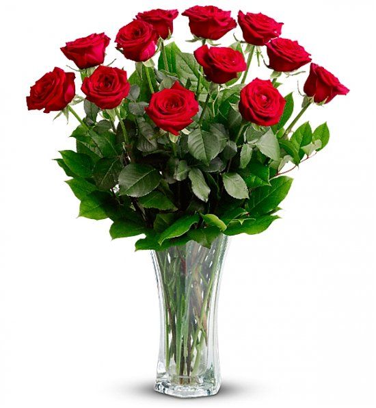 12 Pcs Red Roses in Vase-image-0
