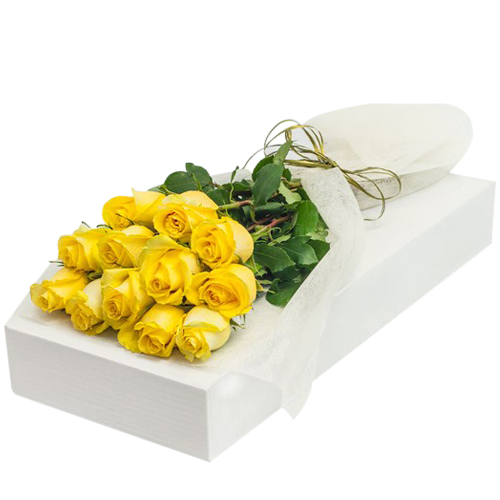 12 Pcs Imported Yellow Roses In Box-image-0