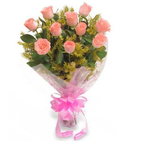 10 Pcs Imported Pink Roses In A Bouquet-image-0