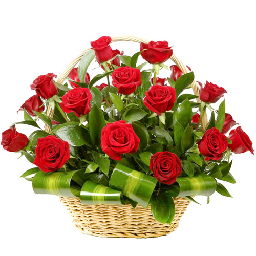 18 Pcs Red Roses In Basket-image-0