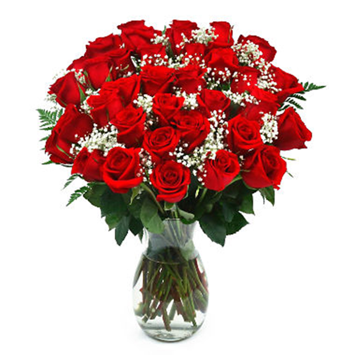 24 Pcs Red Roses in Vase-image-0