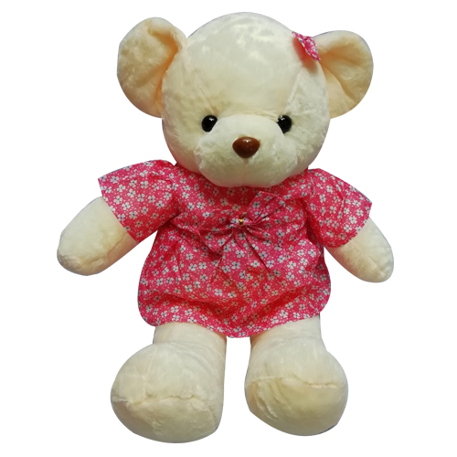 Cream color teddy with pink bow-image-0