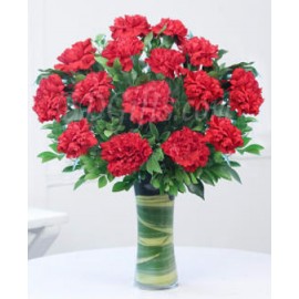 15 Pcs Red Carnations In Vase-image-0