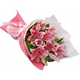 15 Pcs Pink Lily's In Bouquet-image-0