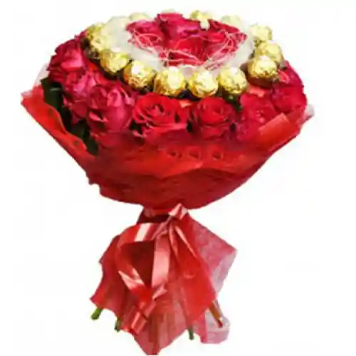 Rose And Ferrero Rocher Chocolates In Bouquet-image-0
