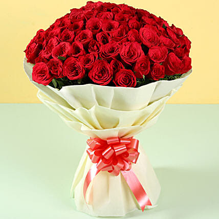 100 Pcs Red Roses In Bouquet-image-0