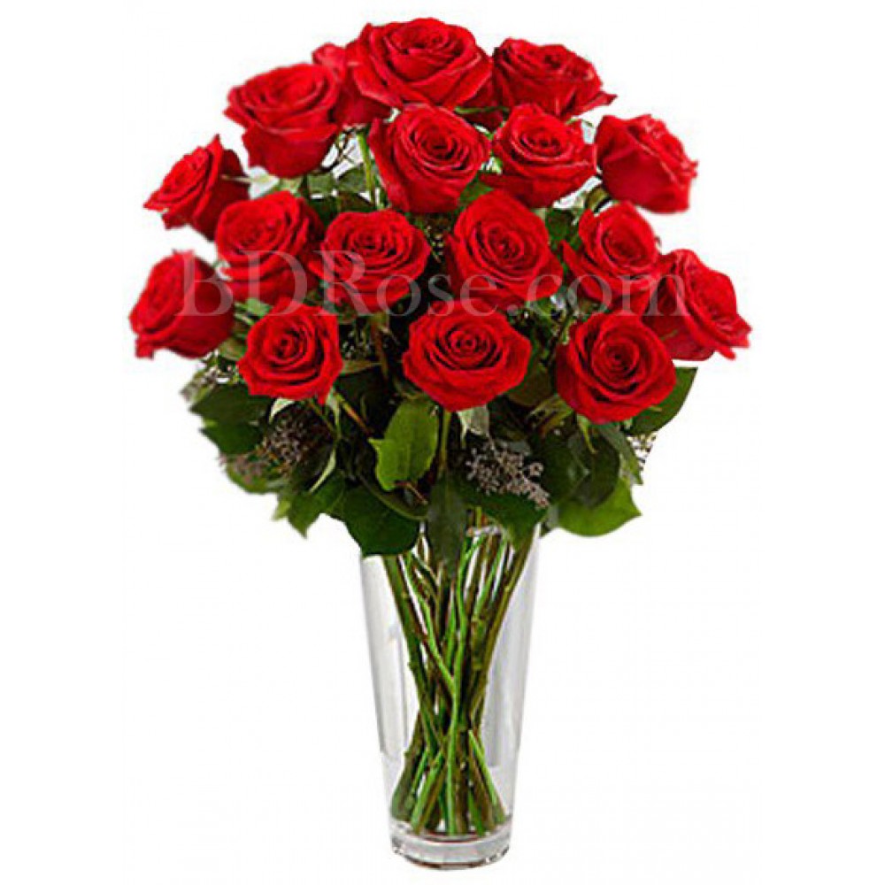 18 Pcs Red Roses in Vase-image-0