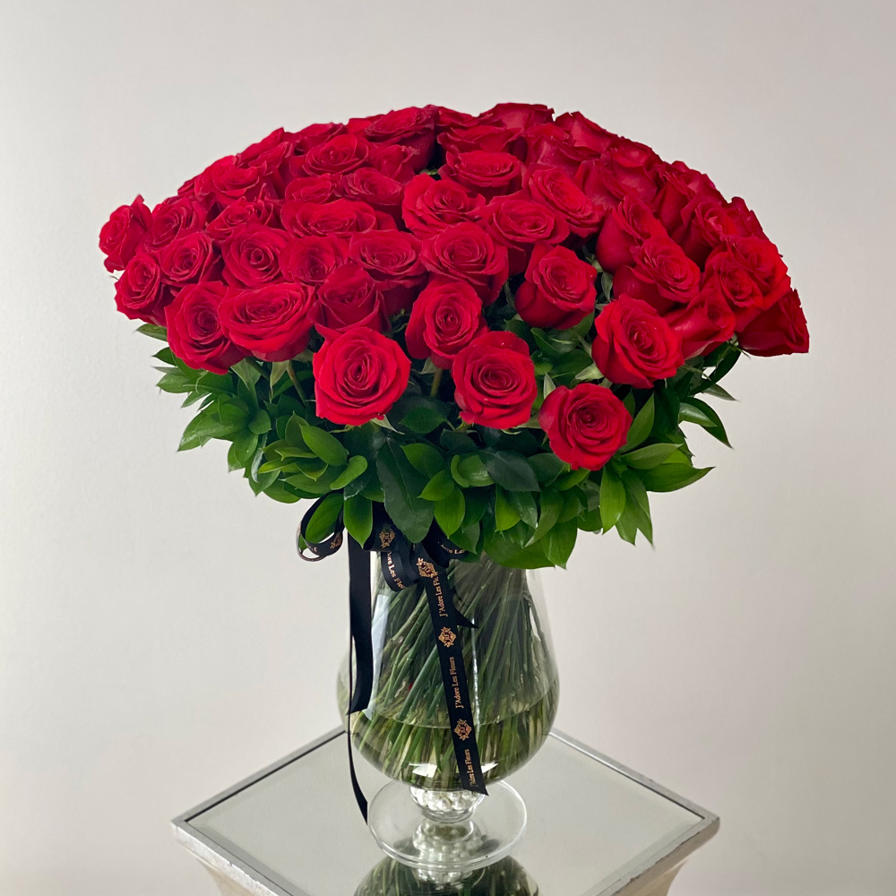 80 Pcs Red Roses in Vase-image-0